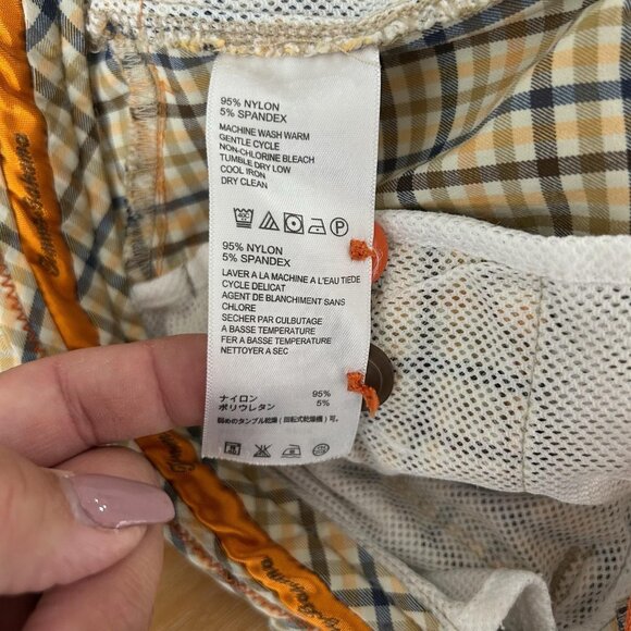 Tommy Bahama Shorts Mens 36 Tan Blue Plaid Check Nylon Stretch Lightweight Beach - Picture 14 of 14